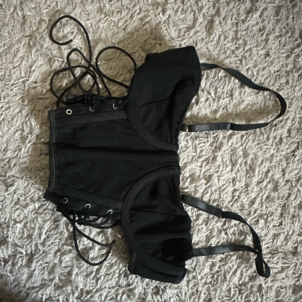 Black Lace-Up Crop Top